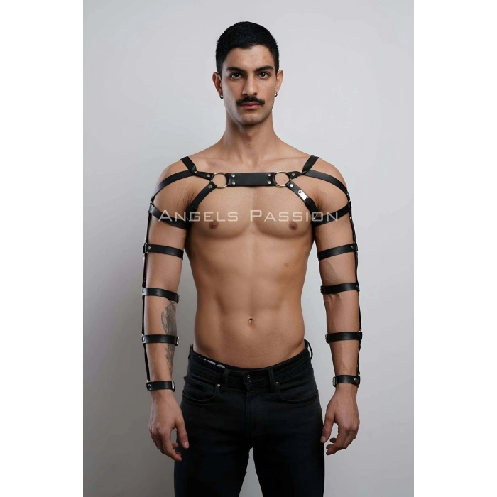 Erkek Deri Kol ve Göğüs Harness, Deri Fantazi Giyim - APFTM166