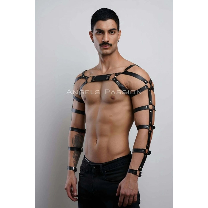 Erkek Deri Kol ve Göğüs Harness, Deri Fantazi Giyim - APFTM166