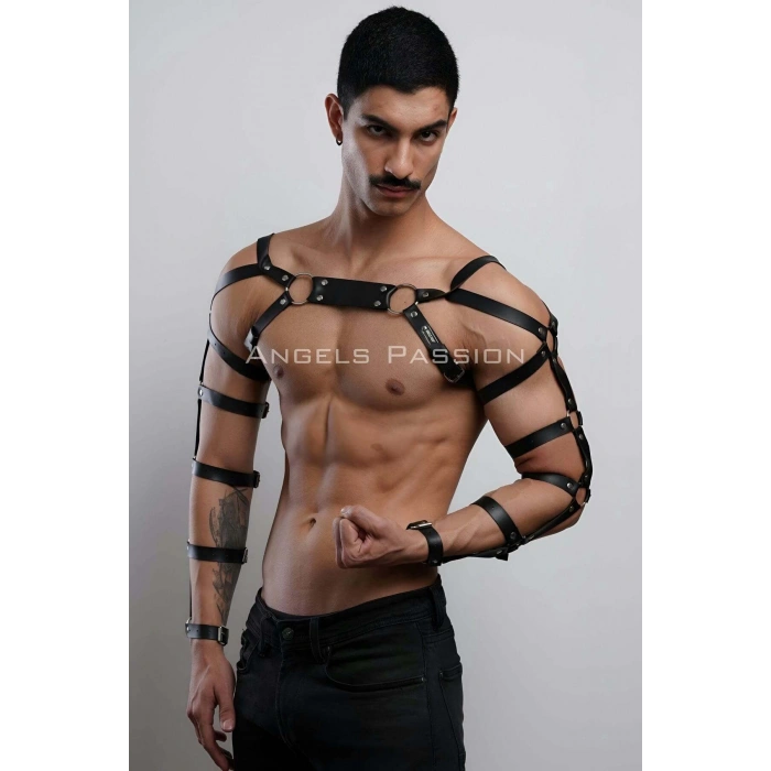 Erkek Deri Kol ve Göğüs Harness, Deri Fantazi Giyim - APFTM166