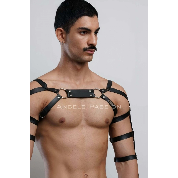 Erkek Deri Kol ve Göğüs Harness, Deri Fantazi Giyim - APFTM166