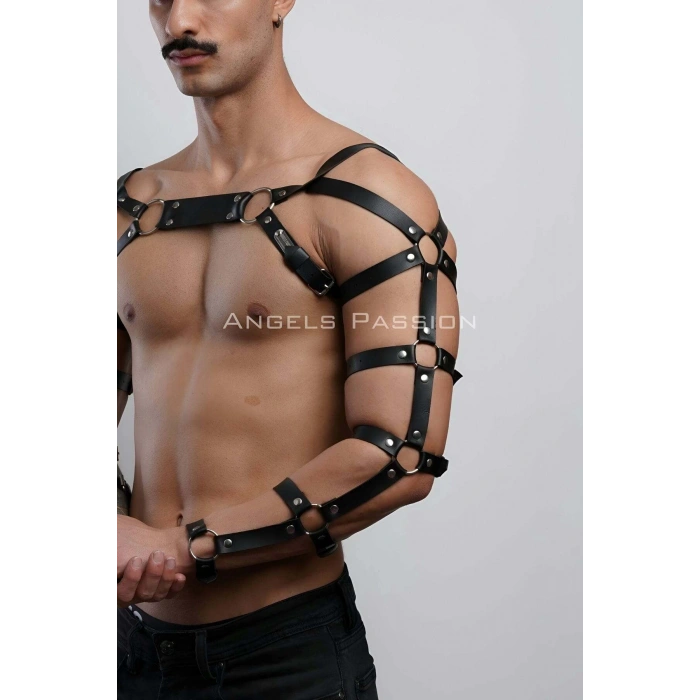 Erkek Deri Kol ve Göğüs Harness, Deri Fantazi Giyim - APFTM166