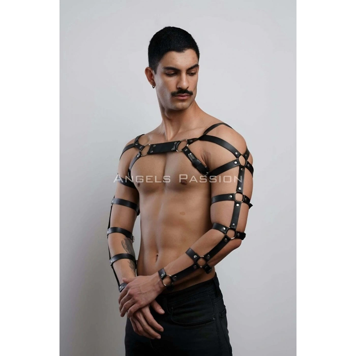 Erkek Deri Kol ve Göğüs Harness, Deri Fantazi Giyim - APFTM166