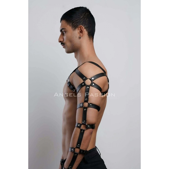 Erkek Deri Kol ve Göğüs Harness, Deri Fantazi Giyim - APFTM166