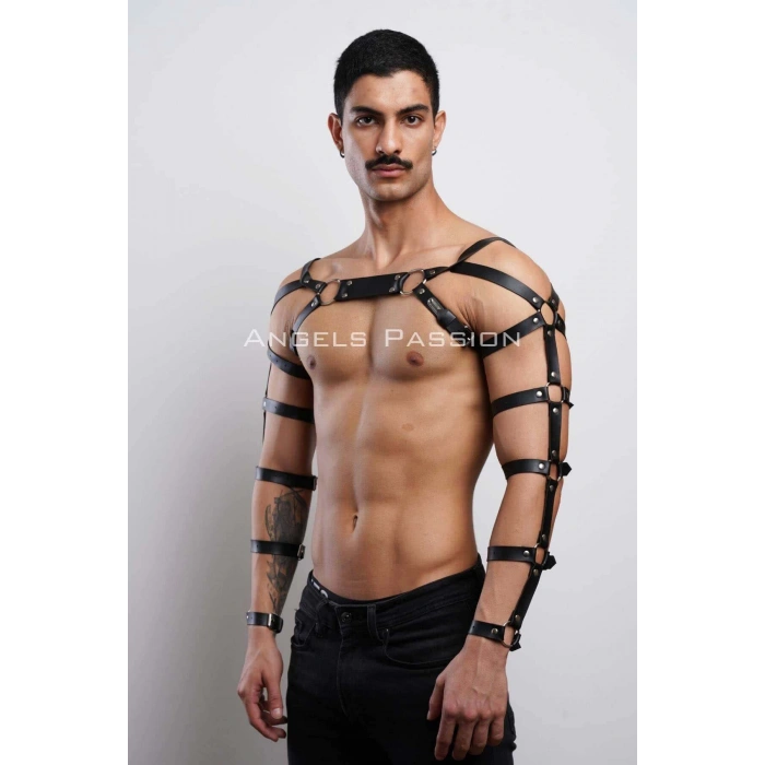 Erkek Fantazi Giyim Deri Kol ve Göğüs Harness - APFTM5