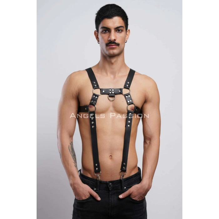 Erkek Göğüs Harness, Erkek Deri Pantolon Askısı, Erkek Clubwear - APFTM23