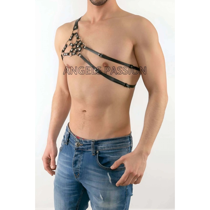 Erkek Tek Omuz Deri Harness - Erkek Fantazi İç Giyim - Erkek Deri Erotik İç Giyim - APFTM14