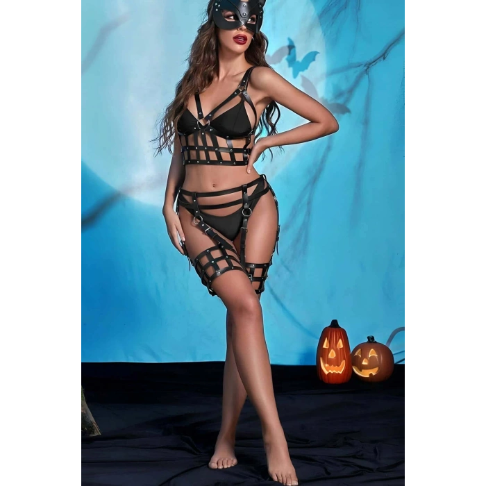 Fantazi Deri Göğüs Ve Jartiyer Harness Takım - APFT846