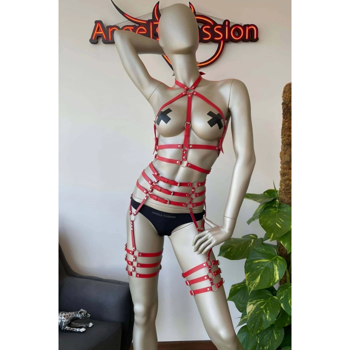 Fantazi İç Giyim Modelleri Kırmızı Deri Fantezi Giyim - APFT524