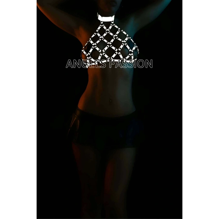 File Görünümlü Seksi Göğüs Üzeri Reflektörlü Harness - Karanlıkta Parlar - APFT443