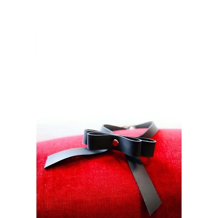 Fiyonklu Arkadan Bağlamalı Şık Deri Choker Boyun Aksesuar - APFT667