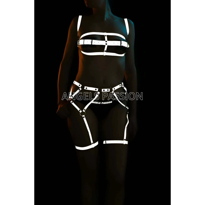 Gecelik Takım Beyaz Reflektörlü Jartiyer Sütyen Takım - APFT560