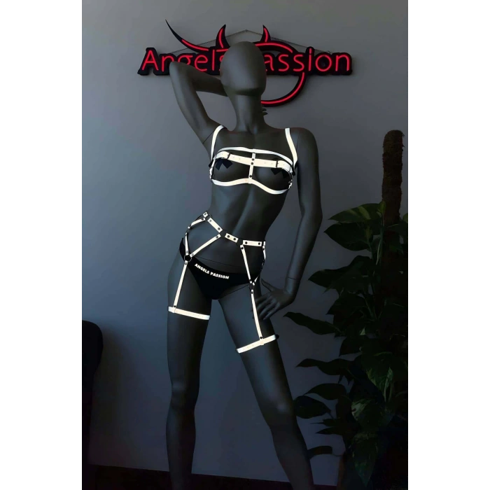 Gecelik Takım Beyaz Reflektörlü Jartiyer Sütyen Takım - APFT560