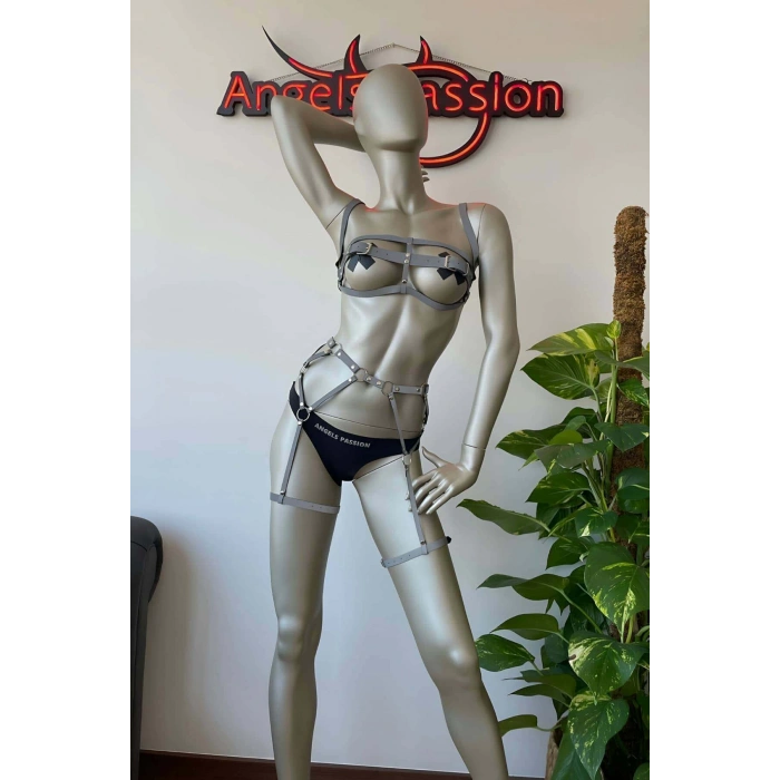 Gecelik Takım Beyaz Reflektörlü Jartiyer Sütyen Takım - APFT560