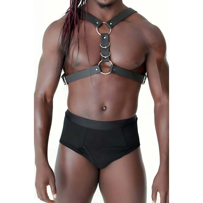 Göğüs Ve Halka Detaylı Erkek Deri Harness - APFTM85