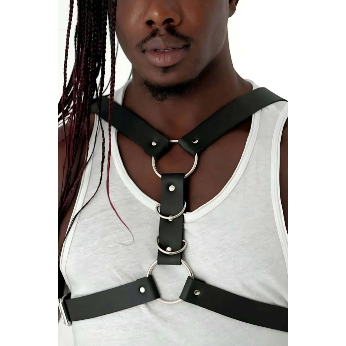 Göğüs Ve Halka Detaylı Erkek Deri Harness - APFTM85