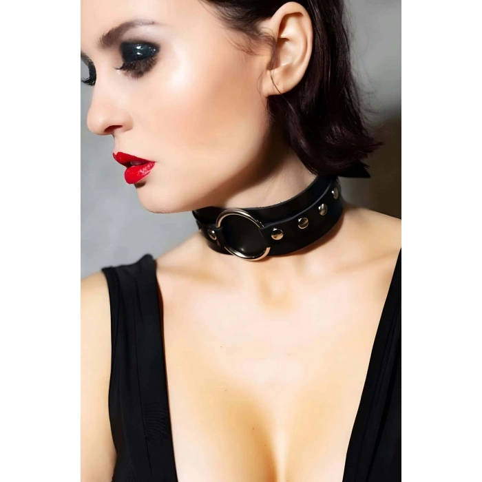 Halka Detaylı Geniş Şerit Ayarlı Şık Deri Choker - APFT671