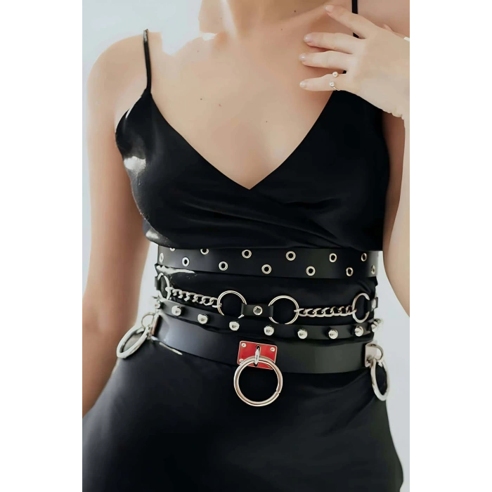 Halka ve Zincir Detaylı Şık Deri Kemer - APFT825