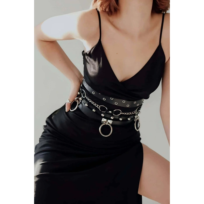 Halka ve Zincir Detaylı Şık Deri Kemer - APFT825