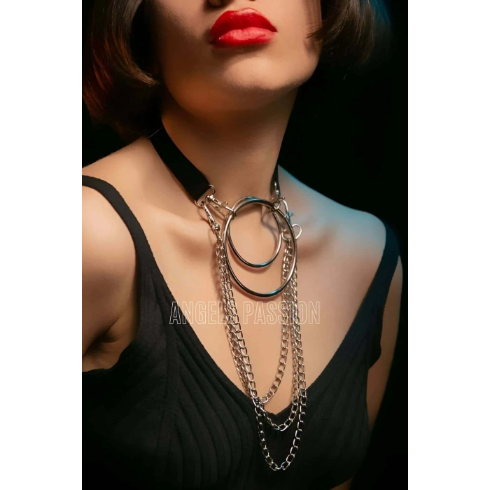 Harness Kolye, Şık Lastik Choker Harness, Halka Detaylı Tasma - APFT592