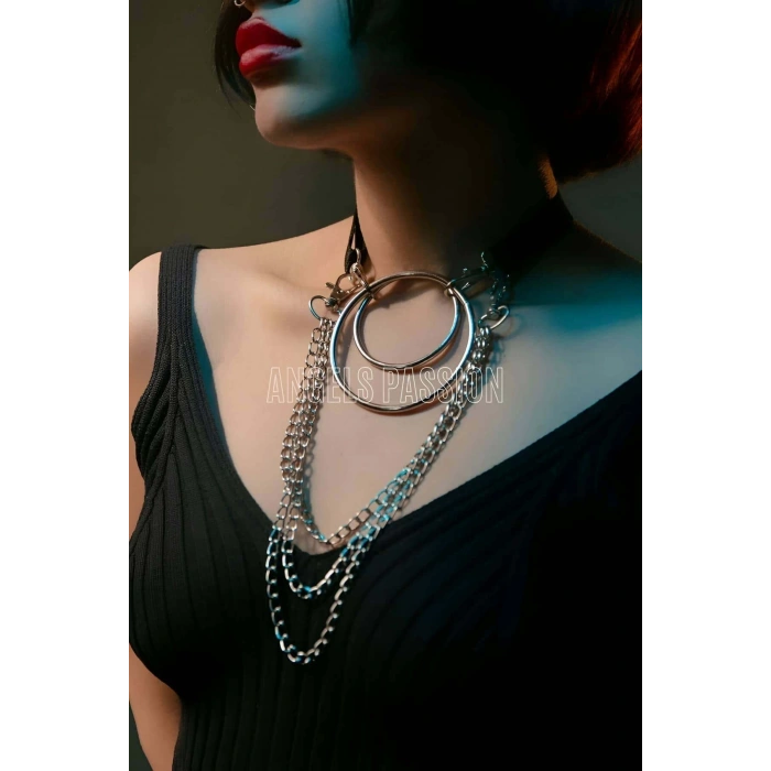 Harness Kolye, Şık Lastik Choker Harness, Halka Detaylı Tasma - APFT592