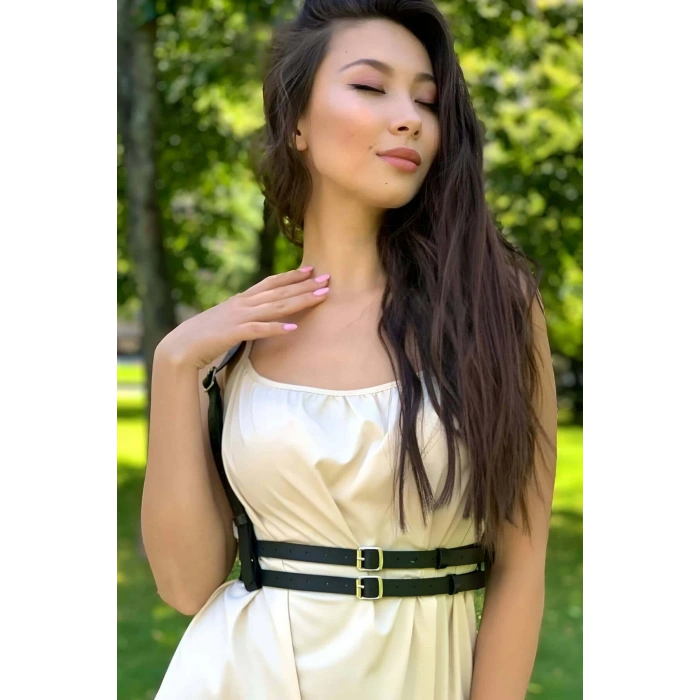İnce Şerit Omuzdan Askılı Ayarlanabilir Şık Deri Harness Korse Kemer - APFT655
