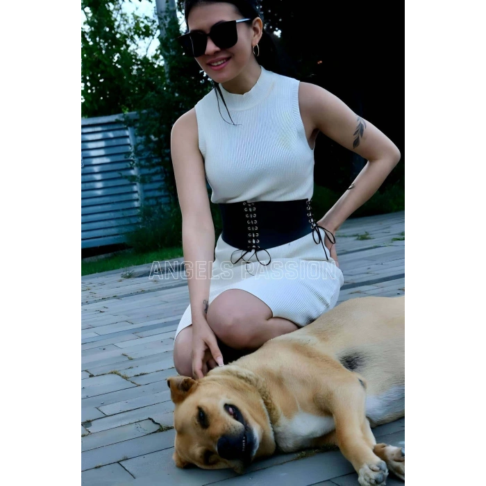 İp Detaylı Şık Harness Kemer, Deri Korse Kemer - APFT607