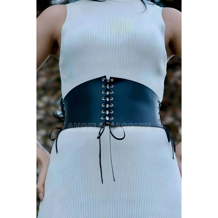 İp Detaylı Şık Harness Kemer, Deri Korse Kemer - APFT607