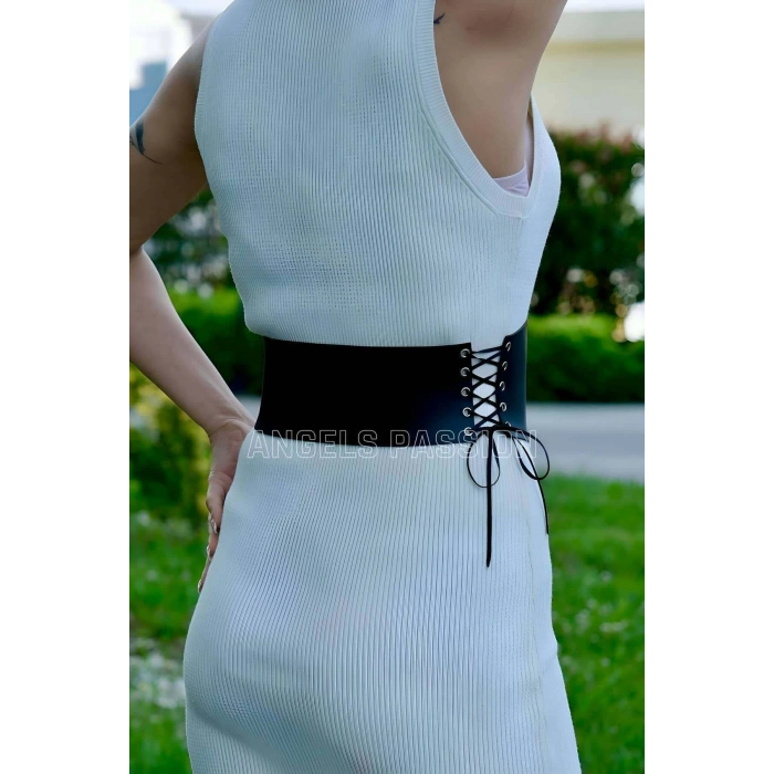 İp Detaylı Şık Harness Kemer, Deri Korse Kemer - APFT607