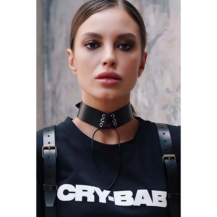 İpli Bağlamalı Şık Deri Choker Tasma - APFT675
