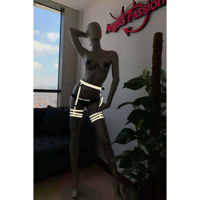 Karanlıkta Işıkla Parlayan Özel Bacak Harness Beyaz Reflektörlü - APFT358