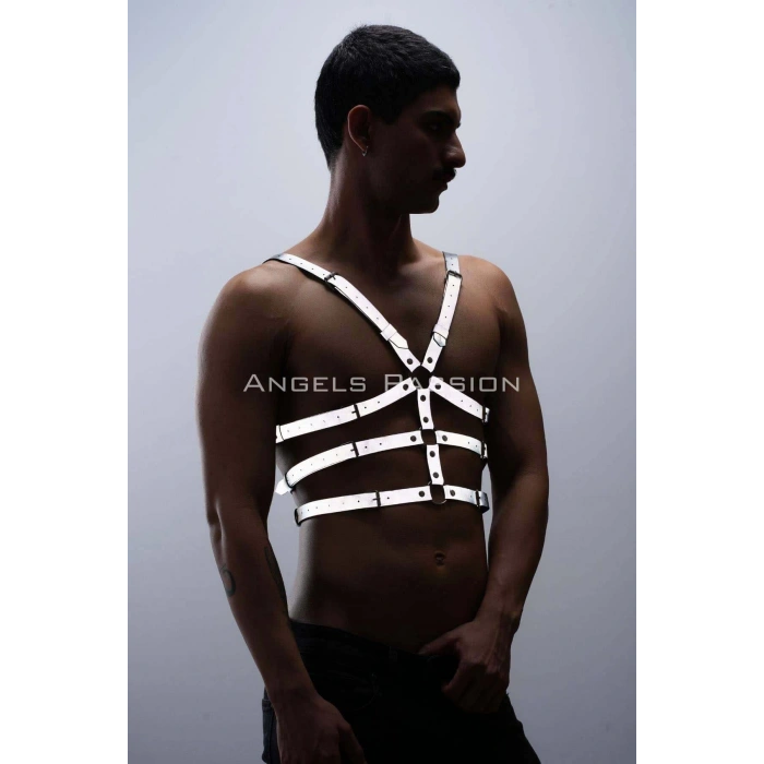 Karanlıkta Parlayan - Reflektörlü Erkek Göğüs Harness, T-Shirt Üzeri Harness - APFTM38