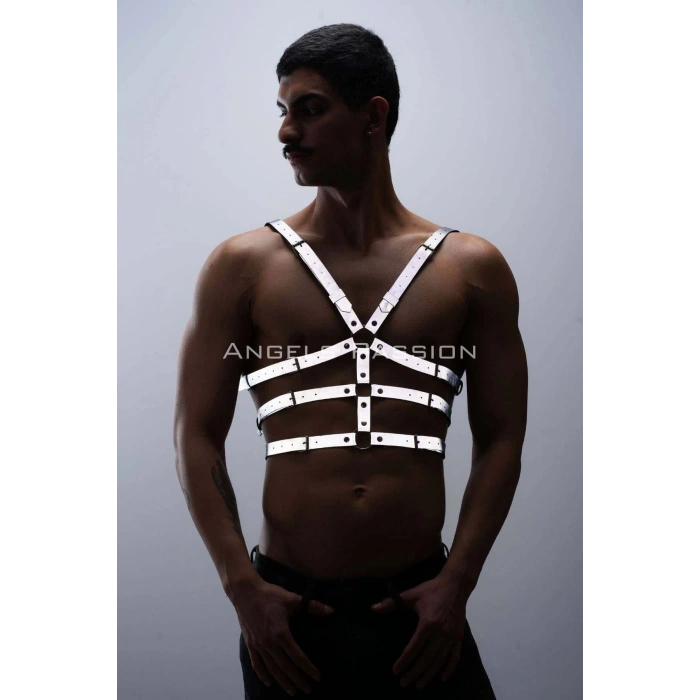 Karanlıkta Parlayan - Reflektörlü Erkek Göğüs Harness, T-Shirt Üzeri Harness - APFTM38