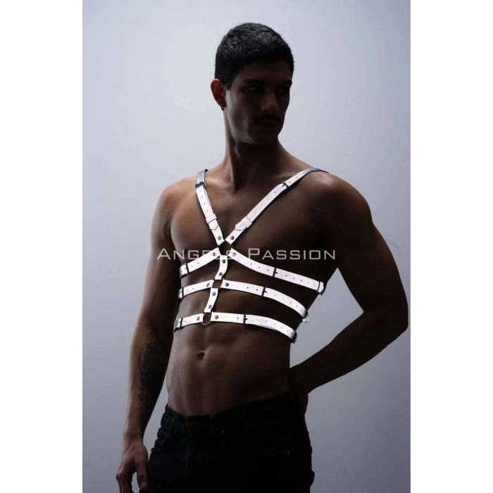 Karanlıkta Parlayan - Reflektörlü Erkek Göğüs Harness, T-Shirt Üzeri Harness - APFTM38