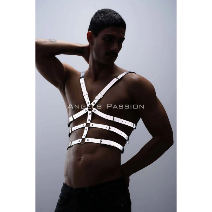 Karanlıkta Parlayan - Reflektörlü Erkek Göğüs Harness, T-Shirt Üzeri Harness - APFTM38