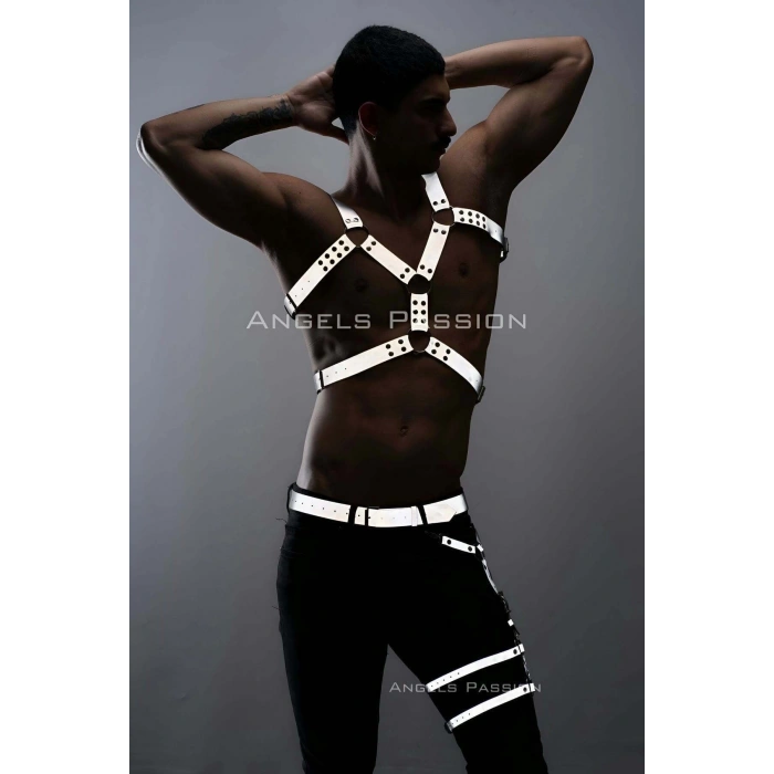 Karanlıkta Yansıyan Reflektörlü Erkek Harness Takım, Erkek Göğüs ve Bacak Harness Takım - APFTM198