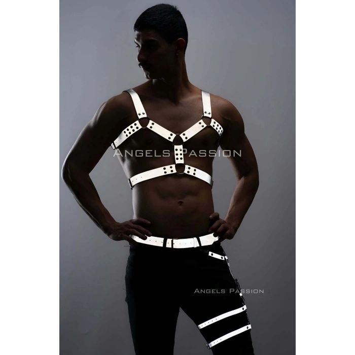 Karanlıkta Yansıyan Reflektörlü Erkek Harness Takım, Erkek Göğüs ve Bacak Harness Takım - APFTM198