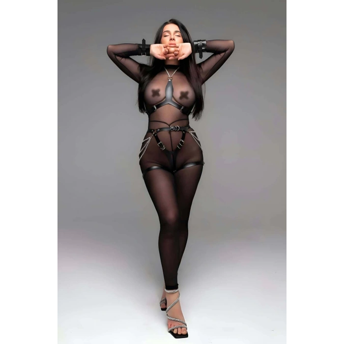 Kelepçe Detaylı Ağı Açık Harness Külot ve Göğüs Harness Takım - APFT1191