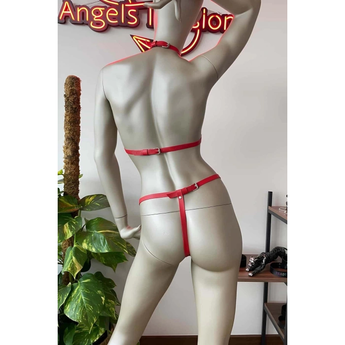 Kırmızı Deri Sütyen Takım Deri İç Giyim