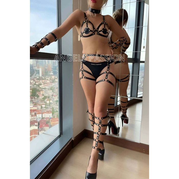 Kol ve Bacak Deri Detaylı Full Harness Takım