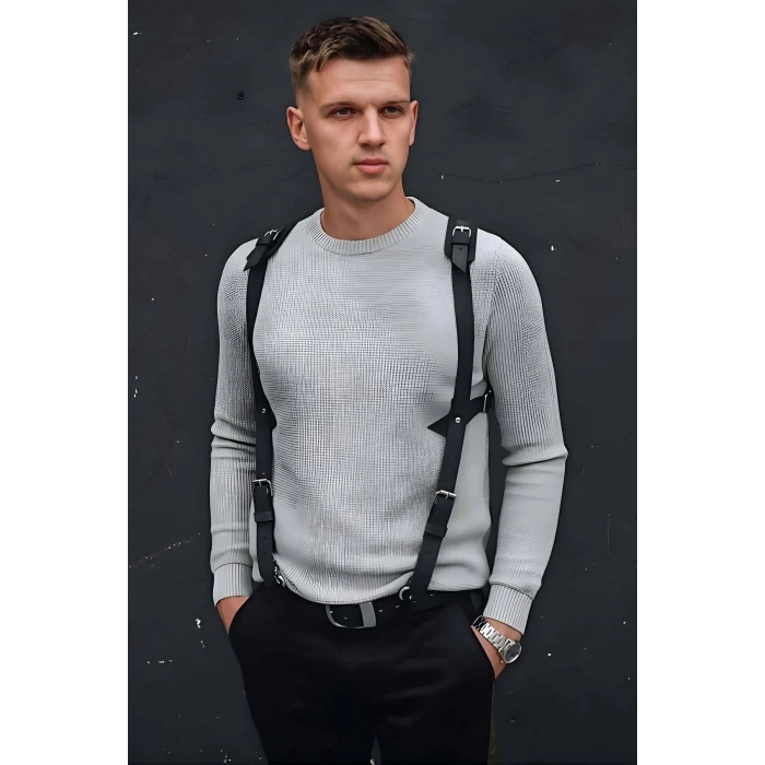 Omuz Detaylı Şık Erkek Deri Harness, Erkek Gömlek Üzeri Aksesuar - APFTM135