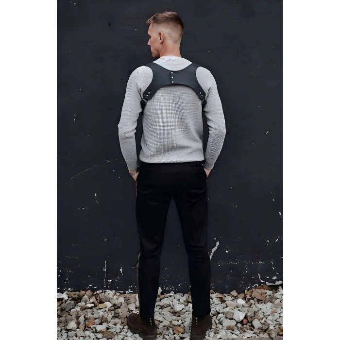 Omuz Detaylı Şık Erkek Deri Harness, Erkek Gömlek Üzeri Aksesuar - APFTM135