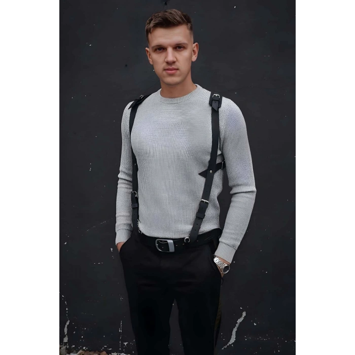 Omuz Detaylı Şık Erkek Deri Harness, Erkek Gömlek Üzeri Aksesuar - APFTM135