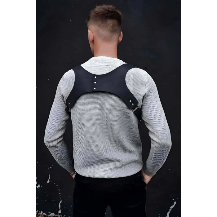 Omuz Detaylı Şık Erkek Deri Harness, Erkek Gömlek Üzeri Aksesuar - APFTM135