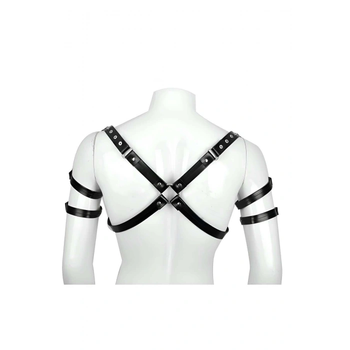 Omuz ve Kol Detaylı Şık Deri Erkek Harness, Erkek Club Giyim - APFTM164