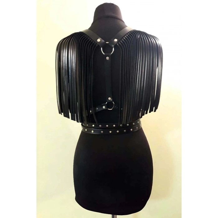 Omuzları Püskül Detaylı Deri Kemer, Askılı Püsküllü Deri Harness - APFT1004