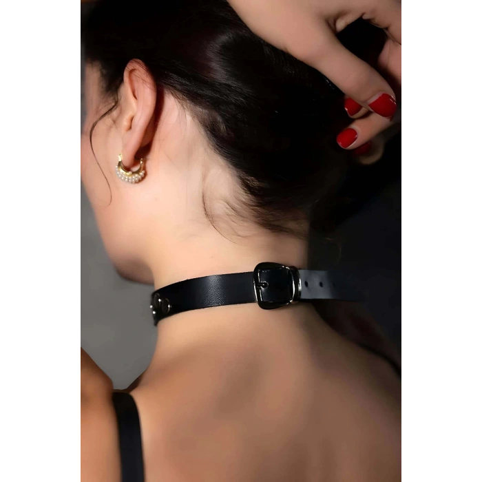 Perçin Detaylı Şık Deri Choker-Tasma - APFT778