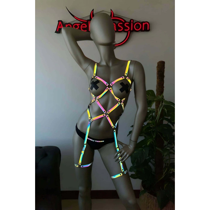 Pole Dans Giyim Işıkla Yansıyan Seksi Harness