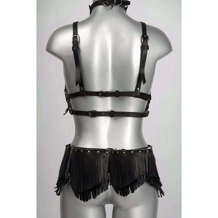 Püskül Detaylı Şık Deri Harness Takım - APFT627