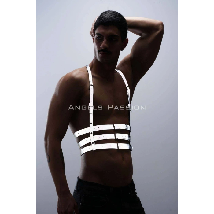 Reflektörlü (Karanlıkta Parlayan) Erkek Göğüs Harness, Parti Aksesuar, Clubwear - APFTM17