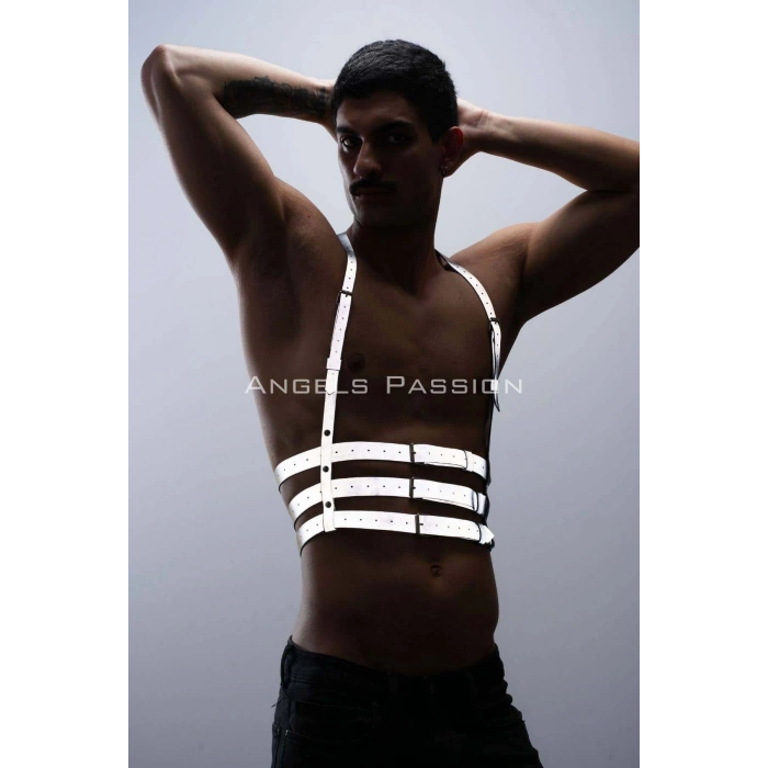 Reflektörlü (Karanlıkta Parlayan) Erkek Göğüs Harness, Parti Aksesuar, Clubwear - APFTM17